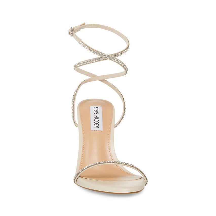 Sandalias Tacones Steve Madden Aubrey Mujer Creme Plateadas | ES EO632E